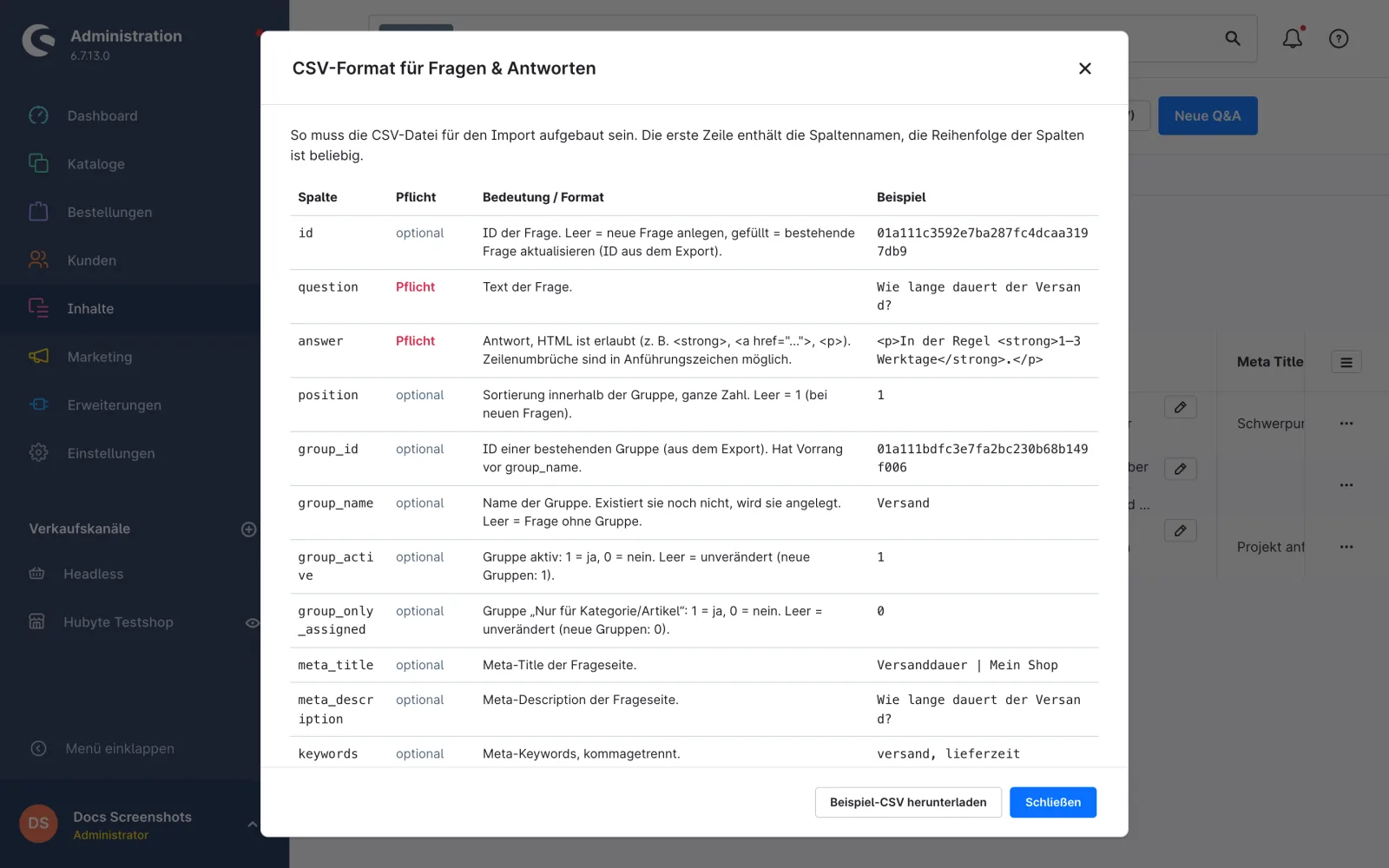 CSV preview with all columns