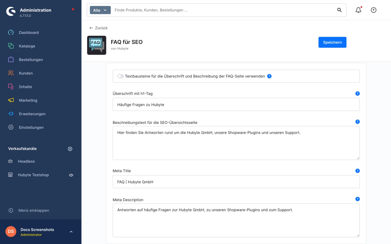 Überschrift und Meta-Daten der FAQ-Seite