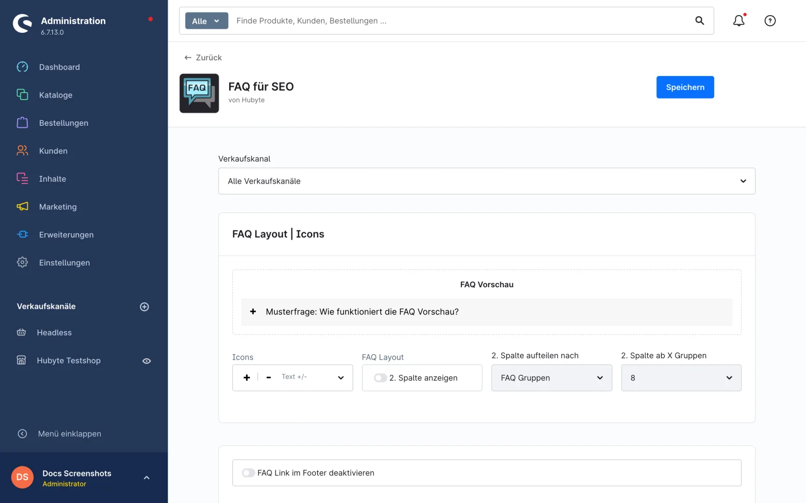 Plugin-Konfiguration: Layout und Icons